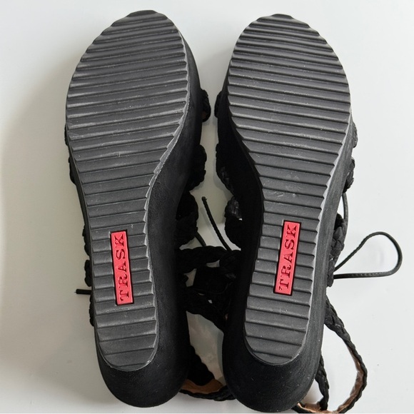 Trask Black Suede Platform Braided Wedge Lace-Up Sandals Size 11 - Picture 11 of 11
